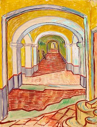Corridor in the Asylum (1889) by <a href="https://www.rawpixel.com/search/Vincent%20Van%20Gogh?sort=curated&amp;page=1">Vincent Van Gogh</a>. Original from the MET Museum. Digitally enhanced by rawpixel.