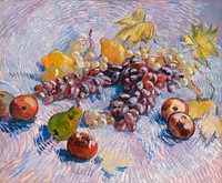 Grapes, Lemons, Pears, and Apples (1887) by <a href="https://www.rawpixel.com/search/Vincent%20Van%20Gogh?sort=curated&amp;page=1">Vincent Van Gogh</a>. Original from the Art Institute of Chicago. Digitally enhanced by rawpixel.