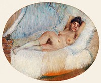 Reclining Nude (Femme nue &eacute;tendue sur un lit) (1887) by <a href="https://www.rawpixel.com/search/Vincent%20Van%20Gogh?sort=curated&amp;page=1">Vincent Van Gogh</a>. Original from the Barnes Foundation. Digitally enhanced by rawpixel.