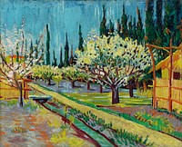 Orchard Bordered by Cypresses (1888) by Vincent Van Gogh. Original from the Yale University Art Gallery. Digitally enhanced by rawpixel.