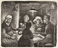 Composition lithograph of The Potato Eaters (De aardappeleters, 1885) by <a href="https://www.rawpixel.com/search/Vincent%20Van%20Gogh?sort=curated&amp;page=1">Vincent Van Gogh</a>. Original from The Rijksmuseum. Digitally enhanced from our own original publication.