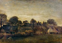 Farming Village at Twilight (1884) by <a href="https://www.rawpixel.com/search/Vincent%20Van%20Gogh?sort=curated&amp;page=1">Vincent Van Gogh</a>. Original from The Rijksmuseum. Digitally enhanced from our own original publication.