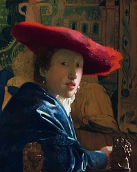Girl with the Red Hat (ca. 1665&ndash;1666) by <a href="https://www.rawpixel.com/search/Johannes%20Vermeer?sort=curated&amp;page=1">Johannes Vermeer</a>. Original from the National Gallery of Art. Digitally enhanced by rawpixel.