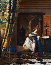 Allegory of the Catholic Faith (ca.1670&ndash;1672) by <a href="https://www.rawpixel.com/search/Johannes%20Vermeer?sort=curated&amp;page=1">Johannes Vermeer</a>. Original from The MET Museum. Digitally enhanced by rawpixel.
