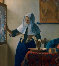 Young Woman with a Water Pitcher (ca.1662&ndash;1665) by <a href="https://www.rawpixel.com/search/Johannes%20Vermeer?sort=curated&amp;page=1">Johannes Vermeer</a>. Original from The MET Museum. Digitally enhanced by rawpixel.