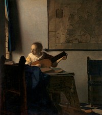 Young Woman with a Lute (ca.1662&ndash;1663) by <a href="https://www.rawpixel.com/search/Johannes%20Vermeer?sort=curated&amp;page=1">Johannes Vermeer</a>. Original from The MET Museum. Digitally enhanced by rawpixel.