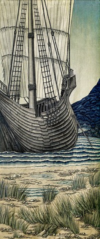 Quest for the Holy Grail Tapestries-Panel 5: The Ship by <a href="https://www.rawpixel.com/search/william%20morris?sort=curated&amp;page=1">William Morris</a>, <a href="https://www.rawpixel.com/search/Edward%20Burne%20Jones?sort=curated&amp;page=1">Sir Edward Burne&ndash;Jones</a> and John Henry Dearle (1900). Original from The Birmingham Museum. Digitally enhanced by rawpixel.