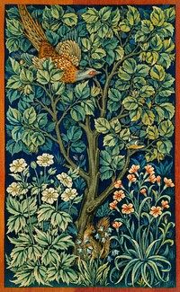 William Morris and John Henry Dearle's Cock Pheasant (1916) famous textile artwork. Original from The Birmingham Museum. Digitally enhanced by rawpixel.