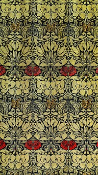 Green leaves iPhone wallpaper, William Morris pattern. Remixed from public domain artwork.