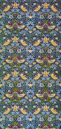 William Morris's (1834-1896) Printed Fabric: Strawberry Thief. Famous pattern, original from The Birmingham Museum. Digitally enhanced by rawpixel.