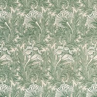 William Morris&#39;s vintage green tulip flower pattern vector, famous pattern vector, remix from the original artwork
