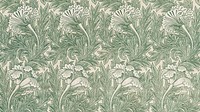 Green tulips patterned desktop wallpaper, remix from artwork by William Morris