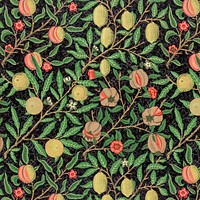 William Morris&#39;s vintage pomegranate and flowers on branches pattern illustration, remix from the original artwork