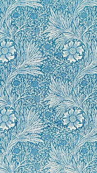 William Morris mobile wallpaper, blue botanical pattern. Remixed from public domain artwork.