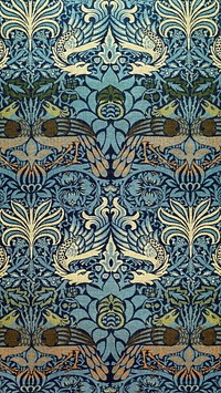 William Morris mobile wallpaper, blue botanical pattern. Remixed from public domain artwork.