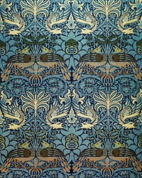 <a href="https://www.rawpixel.com/search/william%20morris?sort=curated&amp;page=1">William Morris</a>&#39;s (1834-1896) Woven woolen fabric: Peacock and Dragon, famous pattern. Original from The Birmingham Museum. Digitally enhanced by rawpixel.