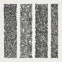 William Morris&#39;s vintage black and white foliage and flower ornament design element set illustration, remix from the original artwork