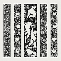 Vintage black and white foliage ornament design element set illustration