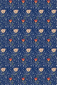 William Morris&#39;s vintage pink and red tulip flower pattern on a blue background illustration psd, remix from the original artwork