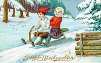 Vintage Christmas Postcard by H.W.B. publisher. Original from The New York Public Library. Digitally enhanced by rawpixel.