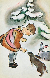 A Girl Feeding Rabbits from The Miriam and Ira D. Wallach Division of Art, Prints and Photographs. Original from The New York Public Library. Digitally enhanced by rawpixel.