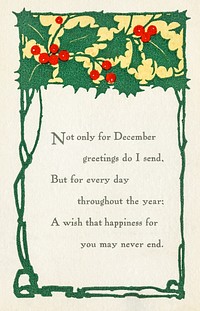 Christmas Greeting Card (ca. 1922) from The Miriam and Ira D. Wallach Division of Art, Prints and Photographs. Original from The New York Public Library. Digitally enhanced by rawpixel.