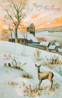 Christmas Card Depicting Winter Landscape and Deer (1910) by E. A. Schwerdtfeger &amp; Co. Original from The New York Public Library. Digitally enhanced by rawpixel.