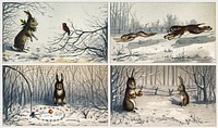 Christmas Card Depicting Winter Landscapes with Dogs, Rabbits, and Birds (1865&ndash;1899) by <a href="https://www.rawpixel.com/search/l.%20prang?sort=curated&amp;type=all&amp;page=1">L. Prang &amp; Co</a>. Original from The New York Public Library. Digitally enhanced by rawpixel.