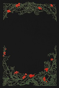 Vintage foliage frame with berries in black background