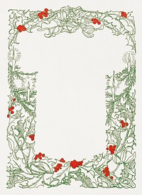 Vintage foliage frame with berries in white background