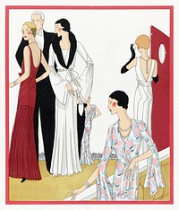 Enkele vrouwen en een heer in een tuin (1931) fashion illustration in high resolution by Augusta Bernard, Bernard et Cie and Dupouy-Magnin. Original from the Rijksmuseum. Digitally enhanced by rawpixel.