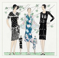 Afternoon dresses (1929) fashion illustration in high resolution by Paul Poiret and Martial et Armand. Original from the Rijksmuseum. Digitally enhanced by rawpixel.