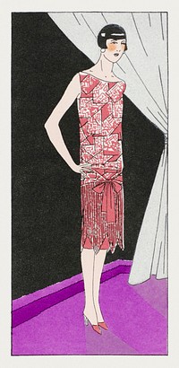 Afternoon dress in printed red (1926) fashion illustration in high resolution by Martial et Armand. Original from the Rijksmuseum. Digitally enhanced by rawpixel.