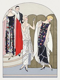 Three evening dresses (1924) fashion illustration in high resolution by Philippe et Gaston and George Doeuillet. Original from the Rijksmuseum. Digitally enhanced by rawpixel.