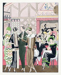 In a restaurant (1924) fashion illustration in high resolution by Bernard, Paul Poiret and Martial et Armand. Original from the Rijksmuseum. Digitally enhanced by rawpixel.