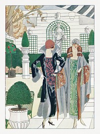 The winter garden at the Ritz (1924) fashion illustration in high resolution by Jacques Doucet. Original from the Rijksmuseum. Digitally enhanced by rawpixel.