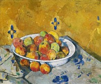 The Plate of Apples (ca. 1887) by <a href="https://www.rawpixel.com/search/Paul%20Cezanne?sort=curated&amp;type=all&amp;page=1">Paul C&eacute;zanne</a>. Original from The Art Institute of Chicago. Digitally enhanced by rawpixel.