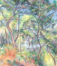 Sous-Bois (ca. 1894) by <a href="https://www.rawpixel.com/search/Paul%20Cezanne?sort=curated&amp;type=all&amp;page=1">Paul C&eacute;zanne</a>. Original from the Los Angeles County Museum of Art. Digitally enhanced by rawpixel.