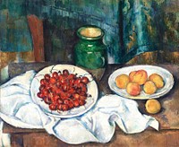 Still Life With Cherries And Peaches (ca. 1885&ndash;1887) by Paul C&eacute;zanne. Original from the Los Angeles County Museum of Art. Digitally enhanced by rawpixel.