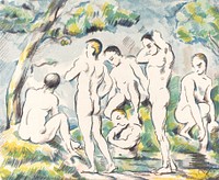 The Bathers (Small Plate) (1897) by <a href="https://www.rawpixel.com/search/Paul%20Cezanne?sort=curated&amp;type=all&amp;page=1">Paul C&eacute;zanne</a>. Original from The National Gallery of Art. Digitally enhanced by rawpixel.