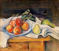 Fruit on a Table (Fruits sur la table) (ca. 1890&ndash;1893) by <a href="https://www.rawpixel.com/search/Paul%20Cezanne?sort=curated&amp;type=all&amp;page=1">Paul C&eacute;zanne</a>. Original from Original from Barnes Foundation. Digitally enhanced by rawpixel.