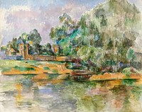 Riverbank (ca. 1895) by <a href="https://www.rawpixel.com/search/Paul%20Cezanne?sort=curated&amp;type=all&amp;page=1">Paul C&eacute;zanne</a>. Original from The National Gallery of Art. Digitally enhanced by rawpixel.