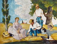 Picnic on a Riverbank (ca. 1873&ndash;74) by <a href="https://www.rawpixel.com/search/Paul%20Cezanne?sort=curated&amp;type=all&amp;page=1">Paul C&eacute;zanne</a>. Original from Yale University Art Gallery. Digitally enhanced by rawpixel.