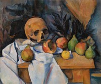 Still Life with Skull (Nature morte au cr&acirc;ne) (ca. 1896&ndash;1898) by Paul C&eacute;zanne. Original from Original from Barnes Foundation. Digitally enhanced by rawpixel.