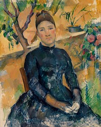 Madame C&eacute;zanne (Hortense Fiquet, 1850&ndash;1922) in the Conservatory (1891) by <a href="https://www.rawpixel.com/search/Paul%20Cezanne?sort=curated&amp;type=all&amp;page=1">Paul C&eacute;zanne</a>. Original from The MET Museum. Digitally enhanced by rawpixel.