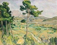 Mont Sainte-Victoire and the Viaduct of the Arc River Valley (ca. 1882&ndash;1885) by <a href="https://www.rawpixel.com/search/Paul%20Cezanne?sort=curated&amp;type=all&amp;page=1">Paul C&eacute;zanne</a>. Original from The MET Museum. Digitally enhanced by rawpixel.