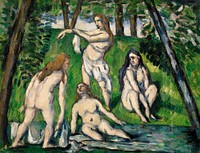 Four Bathers (Quatre baigneuses) (ca. 1876&ndash;1877) by <a href="https://www.rawpixel.com/search/Paul%20Cezanne?sort=curated&amp;type=all&amp;page=1">Paul C&eacute;zanne</a>. Original from Original from Barnes Foundation. Digitally enhanced by rawpixel.