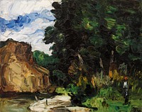 River Bend (Coin de rivi&egrave;re) (ca. 1865) by <a href="https://www.rawpixel.com/search/Paul%20Cezanne?sort=curated&amp;type=all&amp;page=1">Paul C&eacute;zanne</a>. Original from Original from Barnes Foundation. Digitally enhanced by rawpixel.