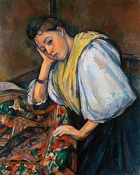 Young Italian Woman at a Table (ca. 1895&ndash;1900) by <a href="https://www.rawpixel.com/search/Paul%20Cezanne?sort=curated&amp;type=all&amp;page=1">Paul C&eacute;zanne</a>. Original from The Getty. Digitally enhanced by rawpixel.