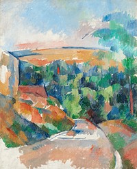 The Bend in the Road (ca. 1900&ndash;1906) by <a href="https://www.rawpixel.com/search/Paul%20Cezanne?sort=curated&amp;type=all&amp;page=1">Paul C&eacute;zanne</a>. Original from The National Gallery of Art. Digitally enhanced by rawpixel.